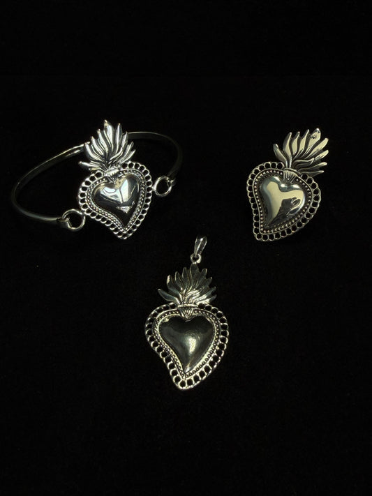 Conjunto Sagrado Corazón — Sacred Heart Bracelet, Ring & Pendant Set | 925 Sterling Silver | Taxco