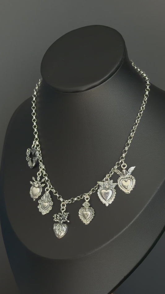 Gargantilla Sagrado Corazón — 7 Sacred Heart Charm Necklace | 925 Sterling Silver